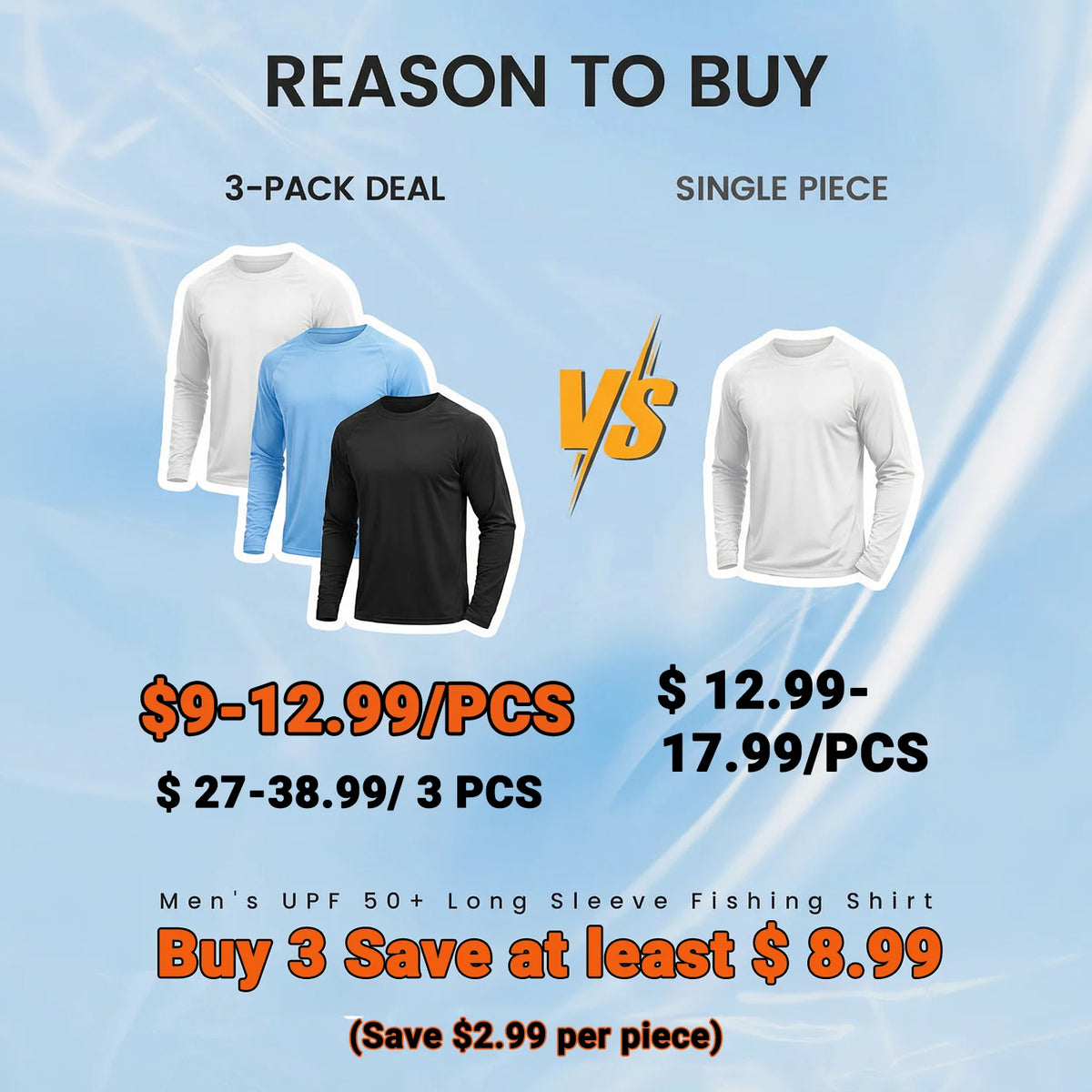 TACVASEN 3 Pcs Men's Long Sleeve Shirts UPF 50+ Sun Protection Dry Fit Shirt Lightweight Workout Athletic T-Shirt Rash Guard Tee