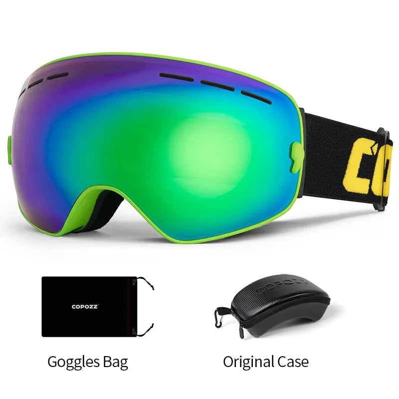 COPOZZ Brand Professional Ski Goggles Double Layers Lens Anti-fog UV400 Big Ski Glasses Skiing Snowboard Men Women Snow Goggles