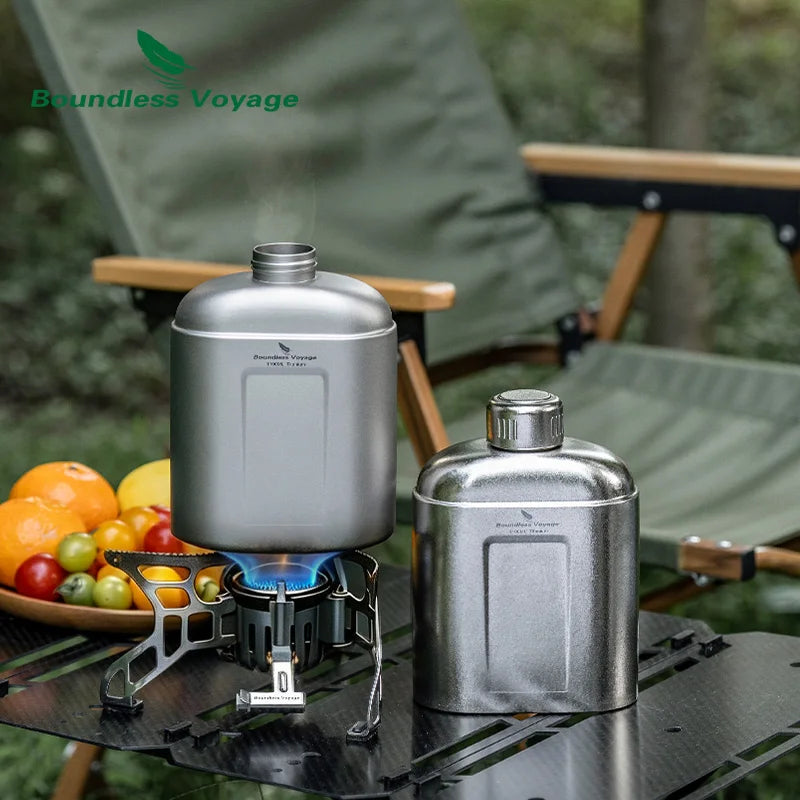 Boundless Voyage Titanium Bottle with Carry Bag 1.1L Open Flame Heating Canteen Camping Leakproof Drinkware for Hiking Ti3012D