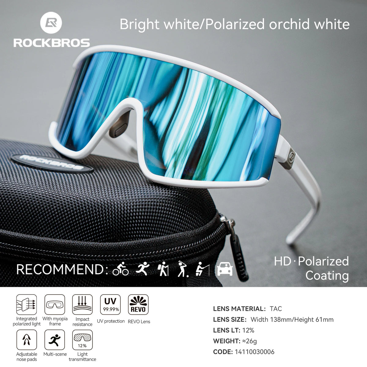 ROCKBROS Outdoor Cycling Sunglasses Polarized UV400 Driving Eyewear Bicycle Goggles Non-slip Anti-fog Photochromic Glasses