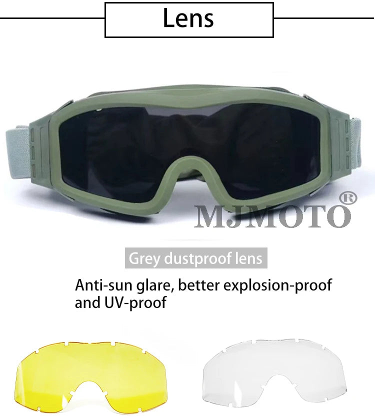Military Tactical Goggles Windproof Airsoft Paintball Glasses Men's Women War Game Glasses Camping Hiking Sand Prevention UV400