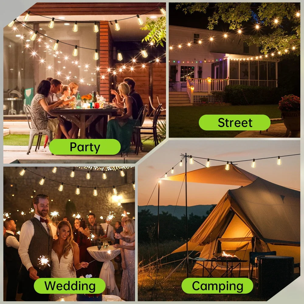 LED Solar String Lights For Garden Outdoor Solar Waterproof Fairy Lights Edison Retro Style Christmas Party String Lights Decor