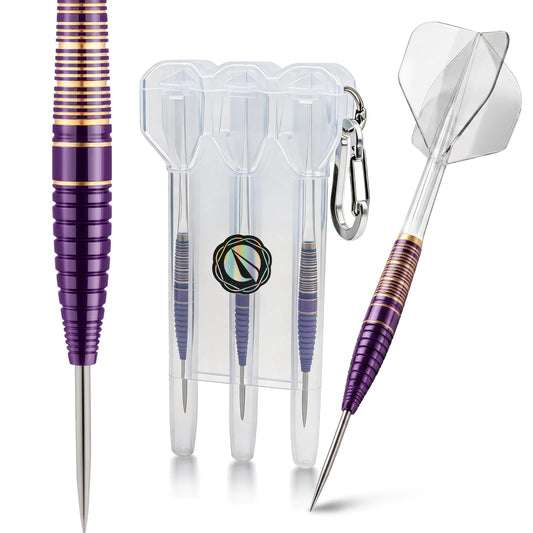 Professional Copper-Made Hard Dart Set, Purple and Gold Color Scheme, Dual Style Combination, Includes Spare Dart Shafts, Pet Dart Wing Storage Box, Suitable for Dart Board Training, Bar Entertainment, and Home Competition