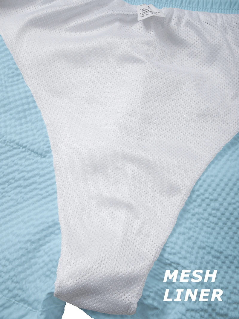 Men's Seersucker Beach Shorts with Mesh Liner Summer Casual Board Shorts with Pockets Quick Dry Swimwear Swimsuit Swim Trunks