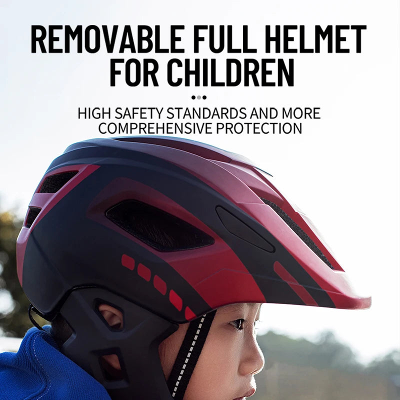 Eastinear Children's Bicycle Helmet LED Lightweight Adjustable Skateboard Roller Skating Full Face Detachable Riding Helmet