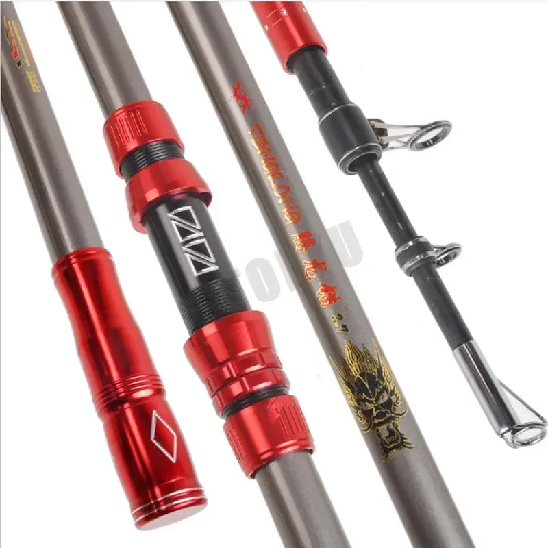 2.7-4.5M Saltwater Heavy Rod Big Game Spinning Rod Superhard Long Distance Throwing Shot Rod Beach Rocks Portable Telescopic Rod