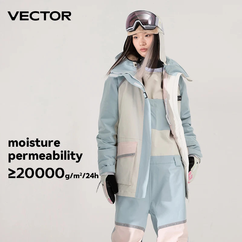 VECTOR Brand Men Women Ski Jacket Winter Warm Windproof Waterproof Ski Suit Outdoor Sports Snowboard Coat Splicing Double Plate