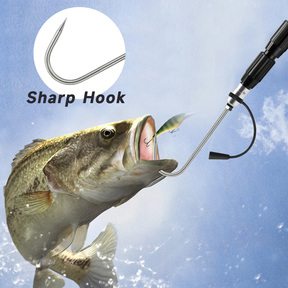 SANLIKE Telescopic Fishing Hook with Stainless Steel Spear Hook Anti-Slip Grip Outdoor Fishing Gear Accessory for Secure Catch