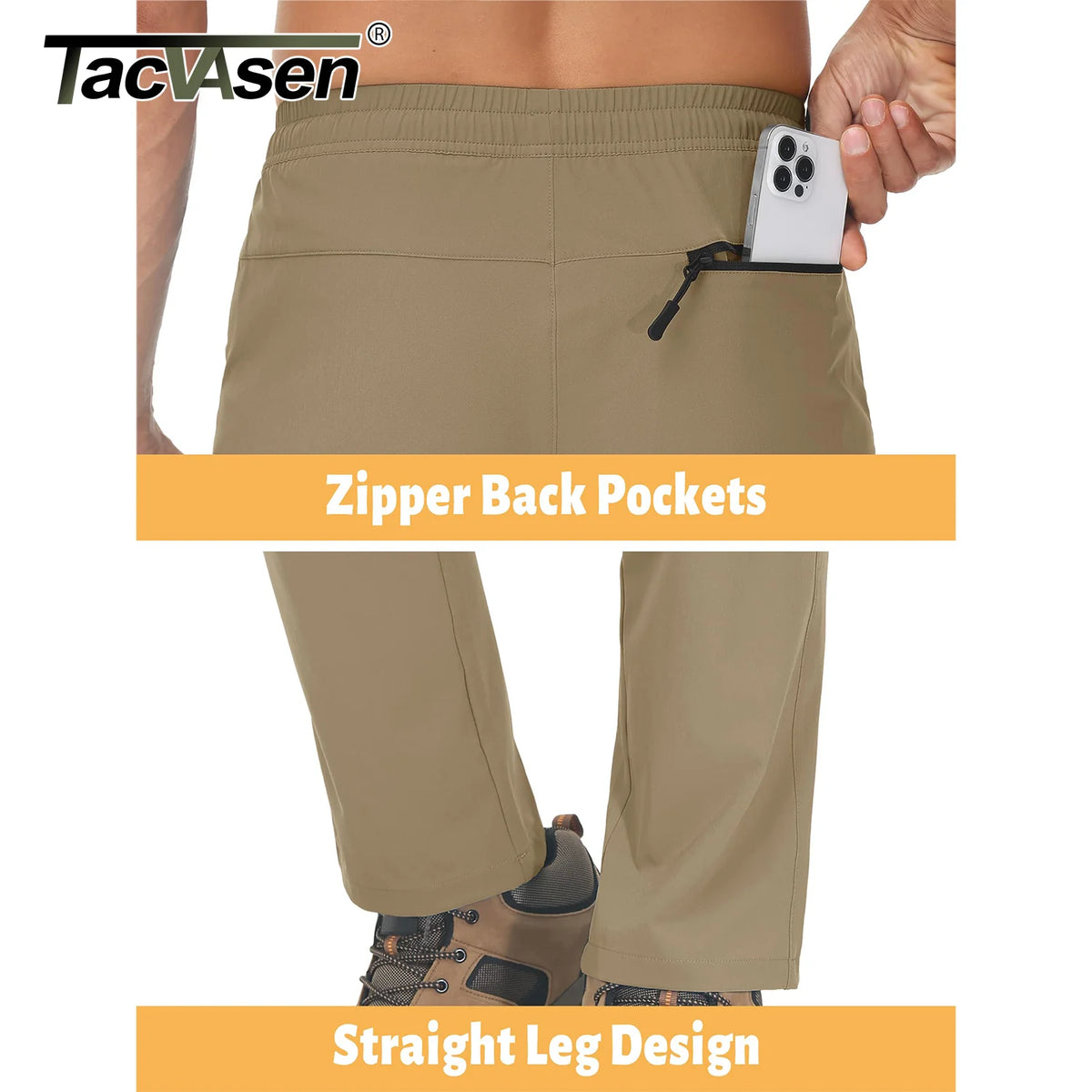 TACVASEN Summer Quick Dry Pants Mens Zip Pockets Elastic Waist Pants Hiking Jogging Running Pants Fashion Gym Fitness Trouser