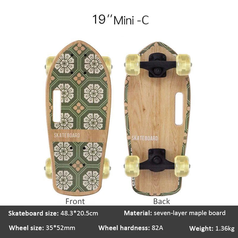 Portable Mini Skateboard 19 Inch Complete Skateboard Maple High Speed Drift Cruiser Skate Board for Kids Adults Beginner Pet Dog