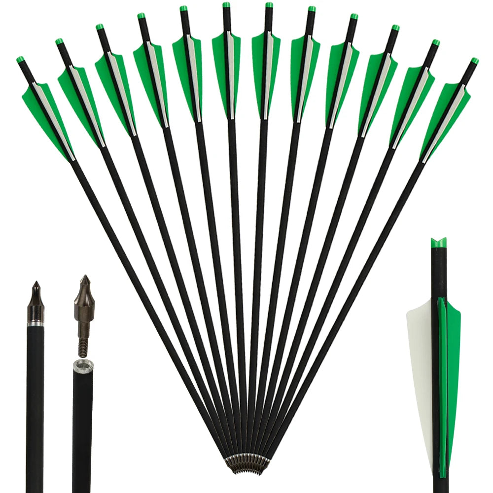 20 ", 22" Crossbow Arrows Bolts with Removable Tip Mixed Carbon Diameter 8.8mm  Archery Hunting Shooting, Green White,