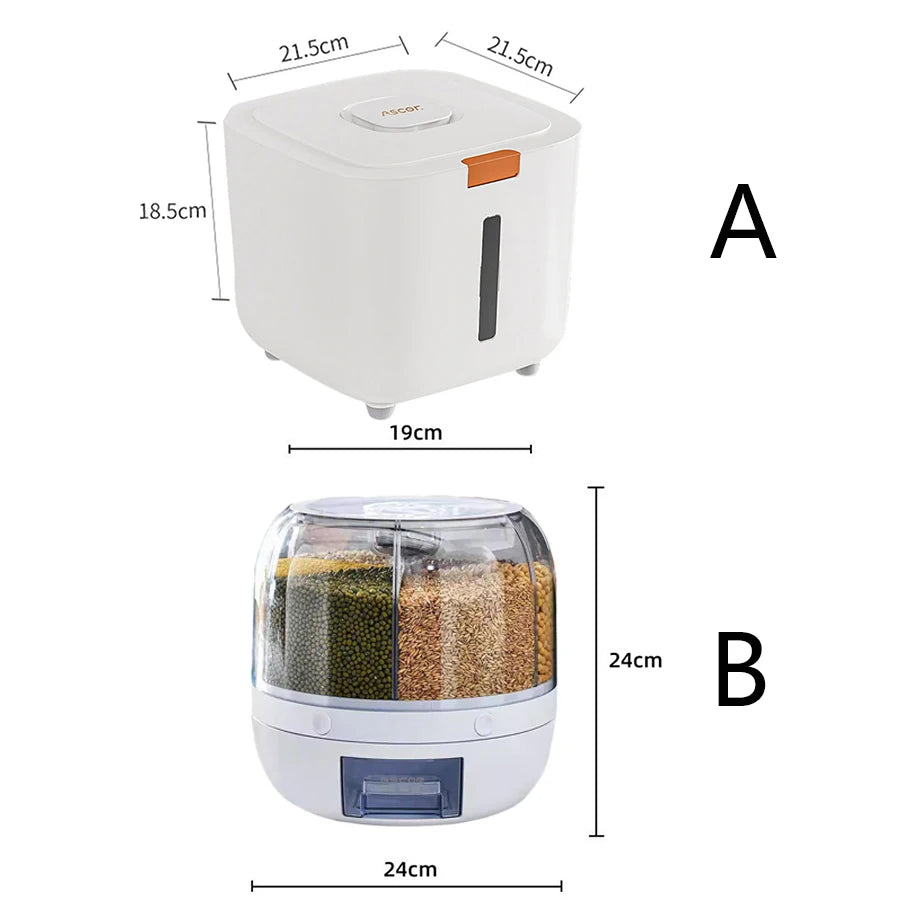 360° Rotating 6-Grid Food Dispenser - Airtight Kitchen Storage Container for Grains, Cereal & Dry Goods