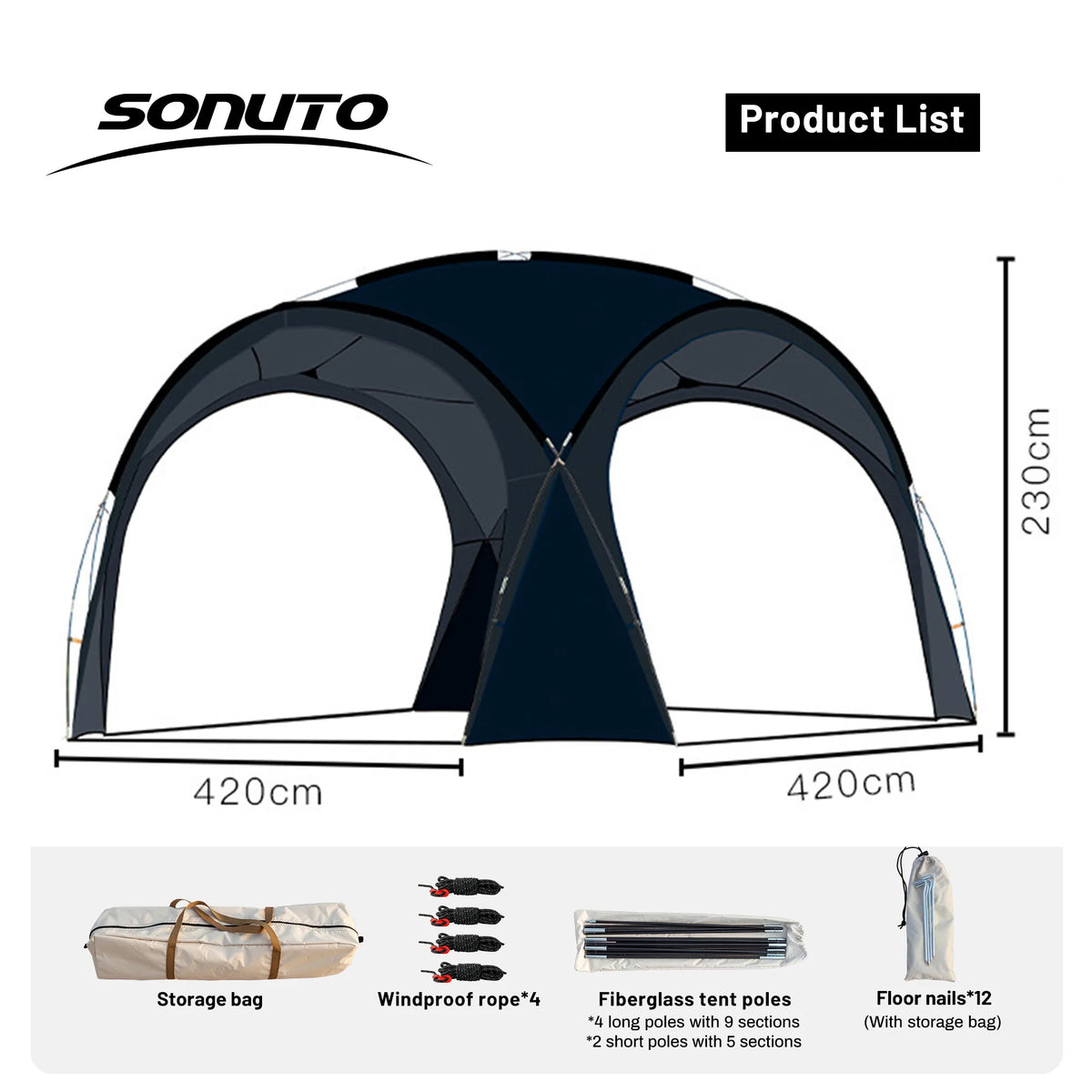 Sonuto Extra Large Dome Canopy Tent Pop-up Camping Gazebo with Mosquito Net Waterproof Sun Protection Pavilion for Outdoor Party