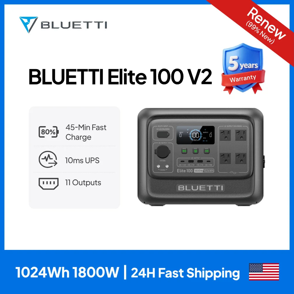 BLUETTI Elite 100 V2 Portable Power Station 1800W 1024Wh Solar Generator for Outdoor Camping Emergency Backup