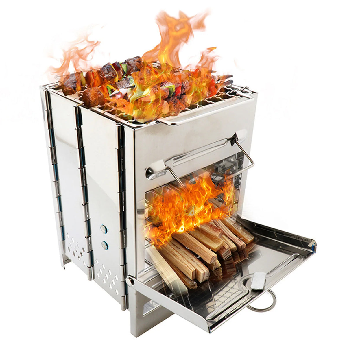 Tomshoo Wood Stove Portable Foldable Stainless Steel Camping Stove With Mini Charcoal Grill Lightweight Barbecue Grill