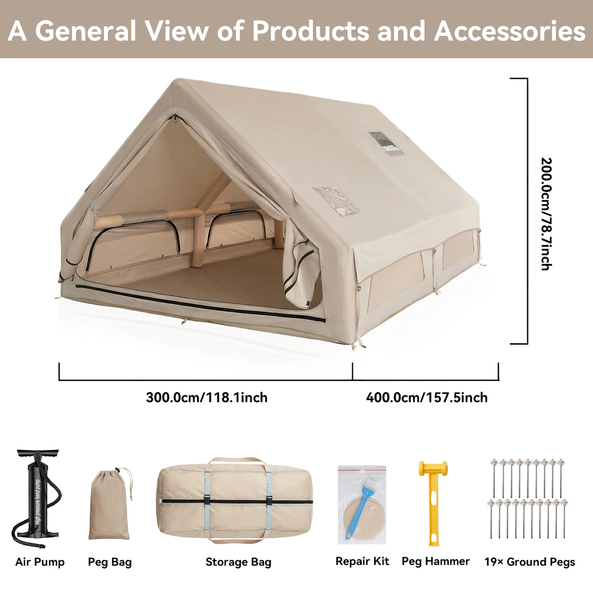 Podofo 12㎡ Instant Inflatable Camping Tent Air Tent Large Outdoor Shelter 210D Oxford Weatherproof Fabric with Skylight Dual AB Doors Family Camping Tent for Family Camping, Beach & Mountain, Outdoor Adventure