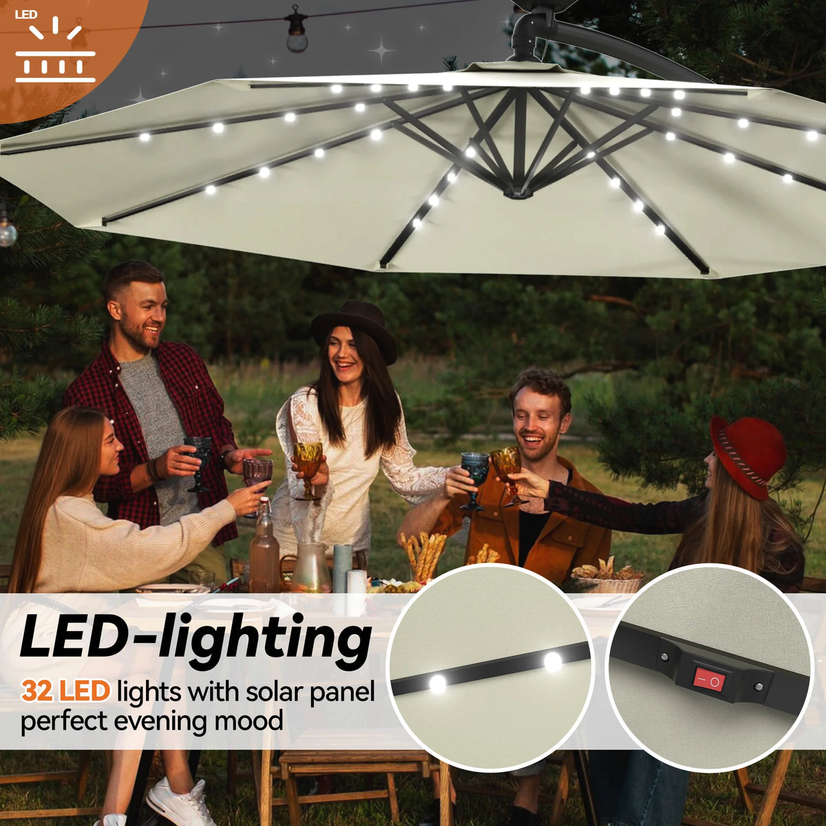Ø300cm/Ø350cm Cantilever Parasol with Crank, Garden Parasol with Stable Cross Base, Outdoor Patio Umbrella UV-resistant & Sun Protection, Crank Parasol for Terrace Garden Pool