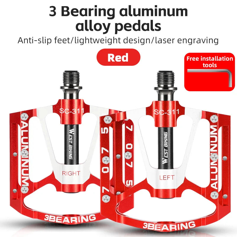 WEST BIKING Local Shipping 3 Bearing Bicycle Pedal CNC Aluminum Alloy Anti Slip MTB Road Bike Pedal Widen Pedals Profession Bike Accessories