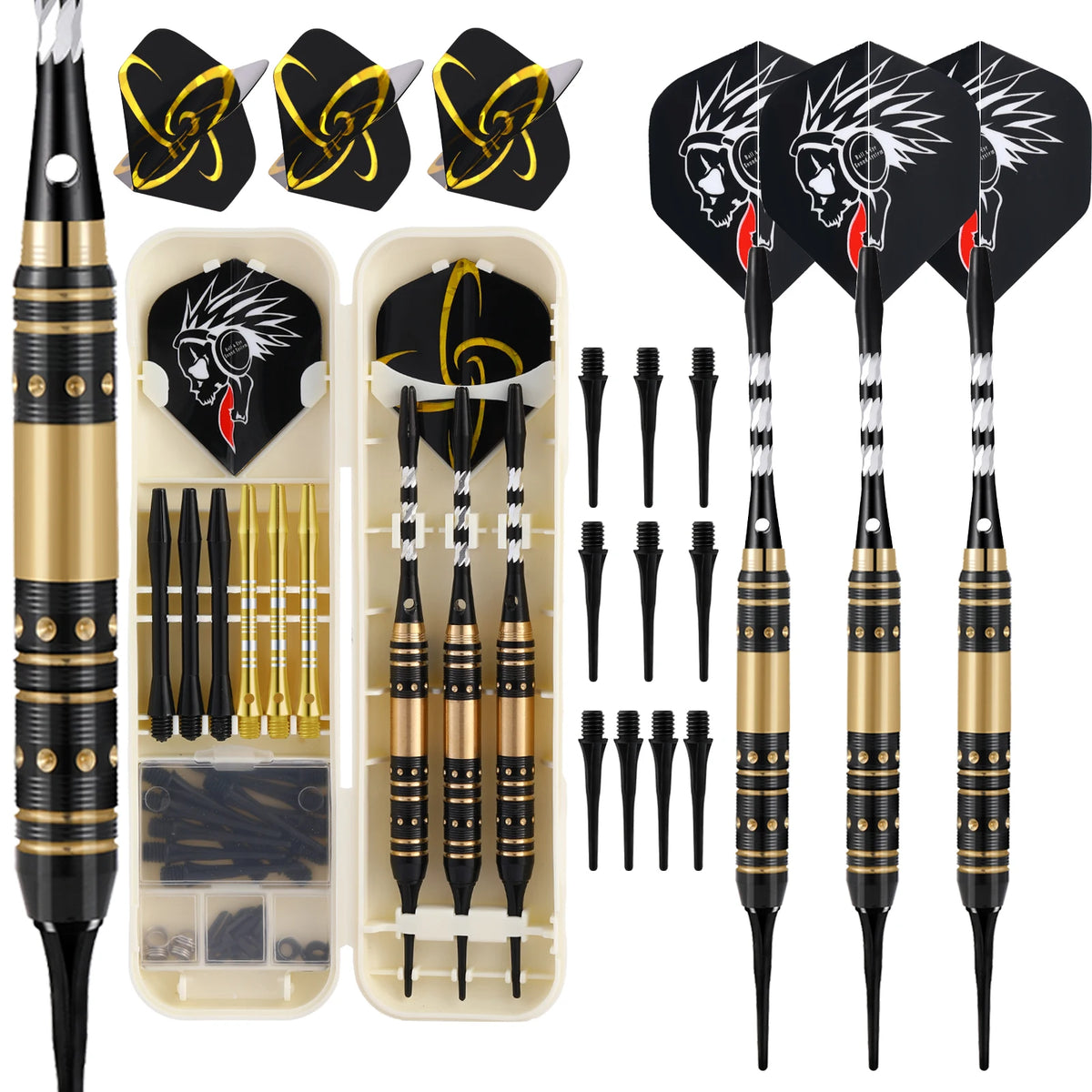 Huanqu 20g Copper Dart Set, Includes a Dart Storage Box, Comes with Three Extra Aluminum Shafts, Three Black Plastic Shafts, Standard Dart Wings, Safety Dart Tips, and Other Dart Accessories, Non-Slip Textured Dart Shafts for