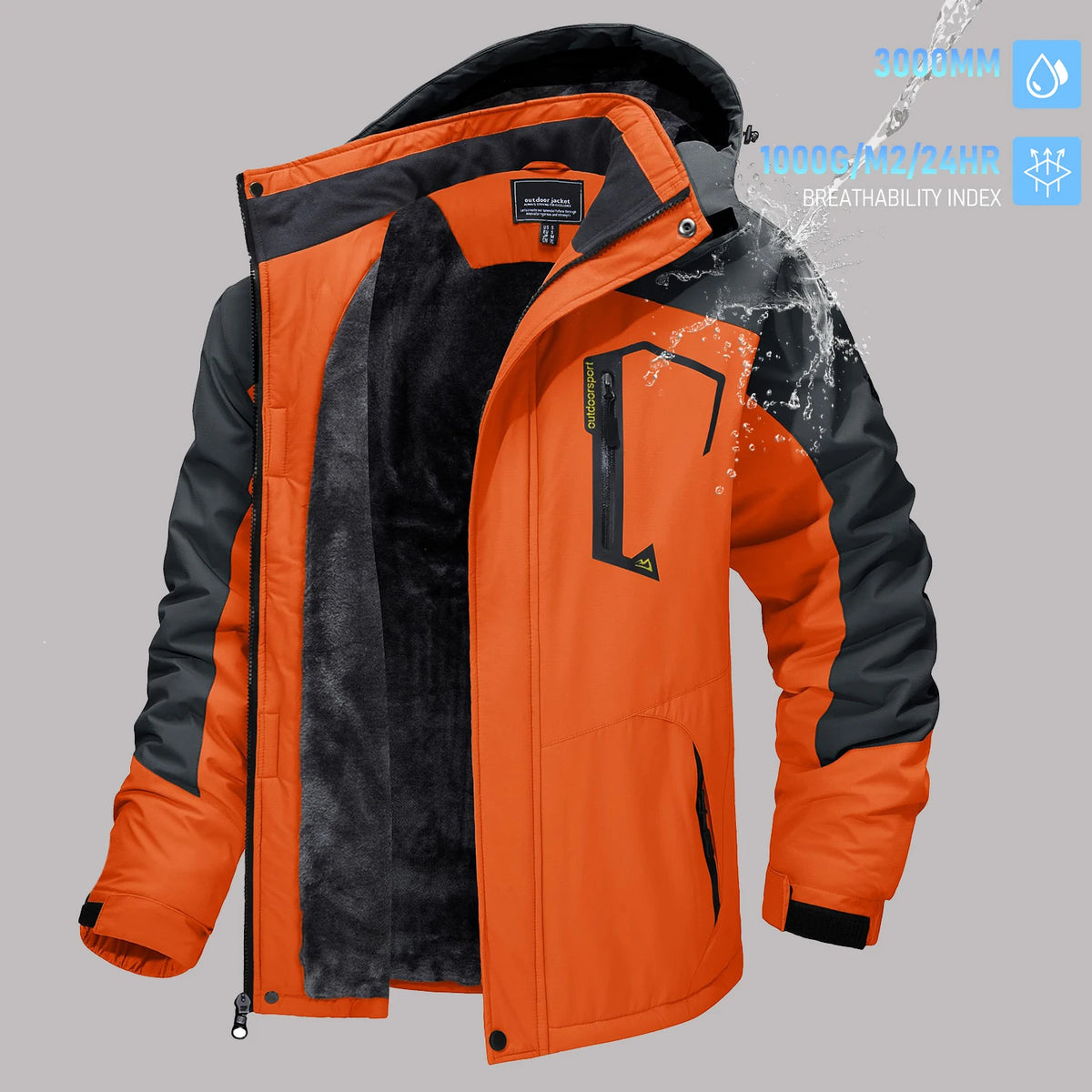 TACVASEN Men's Winter Ski Parka Jacket Waterproof Fleece Lined Insulated Thermal Snowboard Jacket Snow Coat with Detached Hood