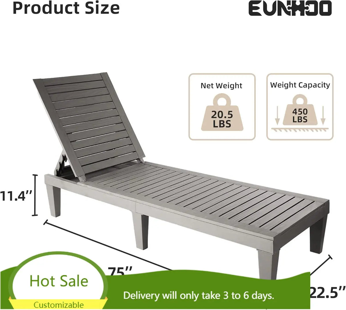 Outdoor Chaise Lounge Set of 2, Adjustable Pool Lounge Chair with 5 Positions Backrest, Waterproof Sun Loungers for Garden Pool