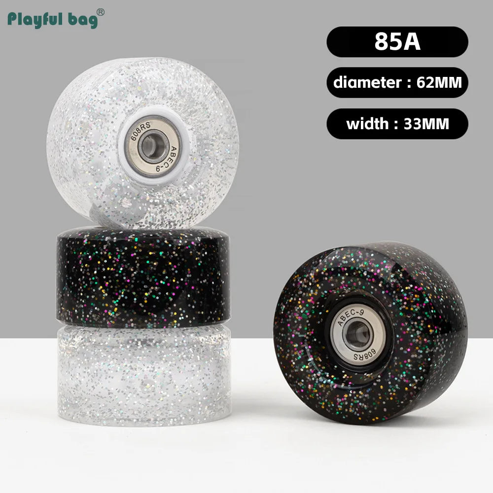 6 Lights Color Snowflake Flash Wheels Double Row Skates & Skateboards Universal Sequins Glow Wheels 62x33MM AMB315