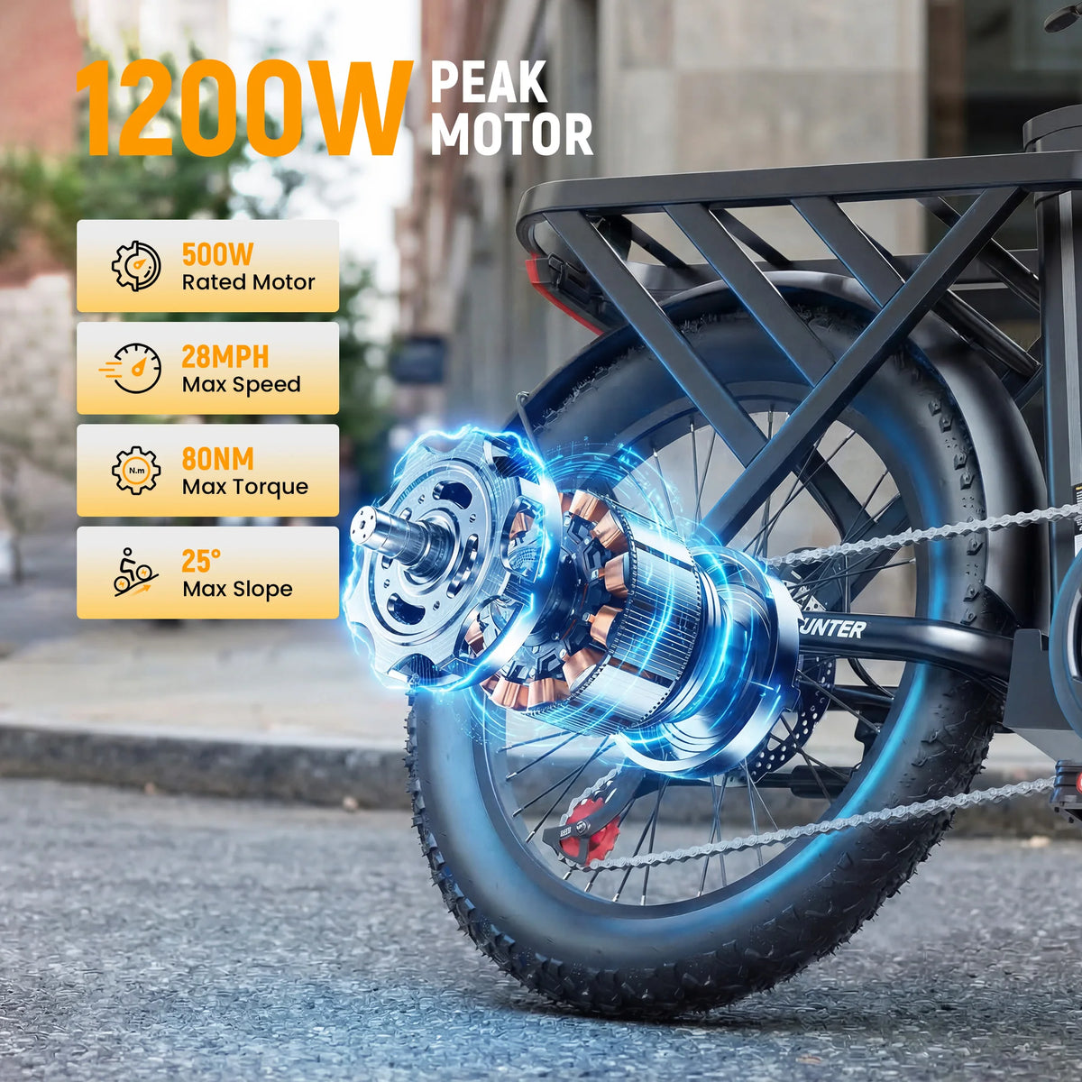 Qlife Hunter Electric Bike for Adults, 1200W Peak Motor 48V 13.5Ah Battery, 20"×3" Fat Tire Foldable Ebike, 28MPH 65Mi Long Range Electric Bicycle