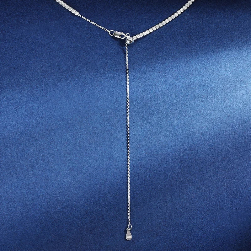 TBCYD 2mm Moissanite Tennis Necklace for Women S925 Silver Diamond Adjustable Choker Chain Wedding Necklaces Gold Jewelry