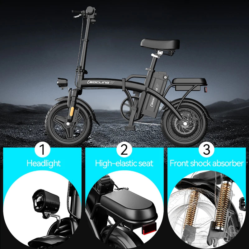 500W G11 Electric Bicycles Ebike E-Bike For Adults, 3-Riding Modes, 14' Foldable Ebike, With Charger And Battery, MAX Speed 19.9 MPH, Rear Disc Brakes, With A Basket And Lock, Durable And Lightweight Frame, All-Terrain Foldab