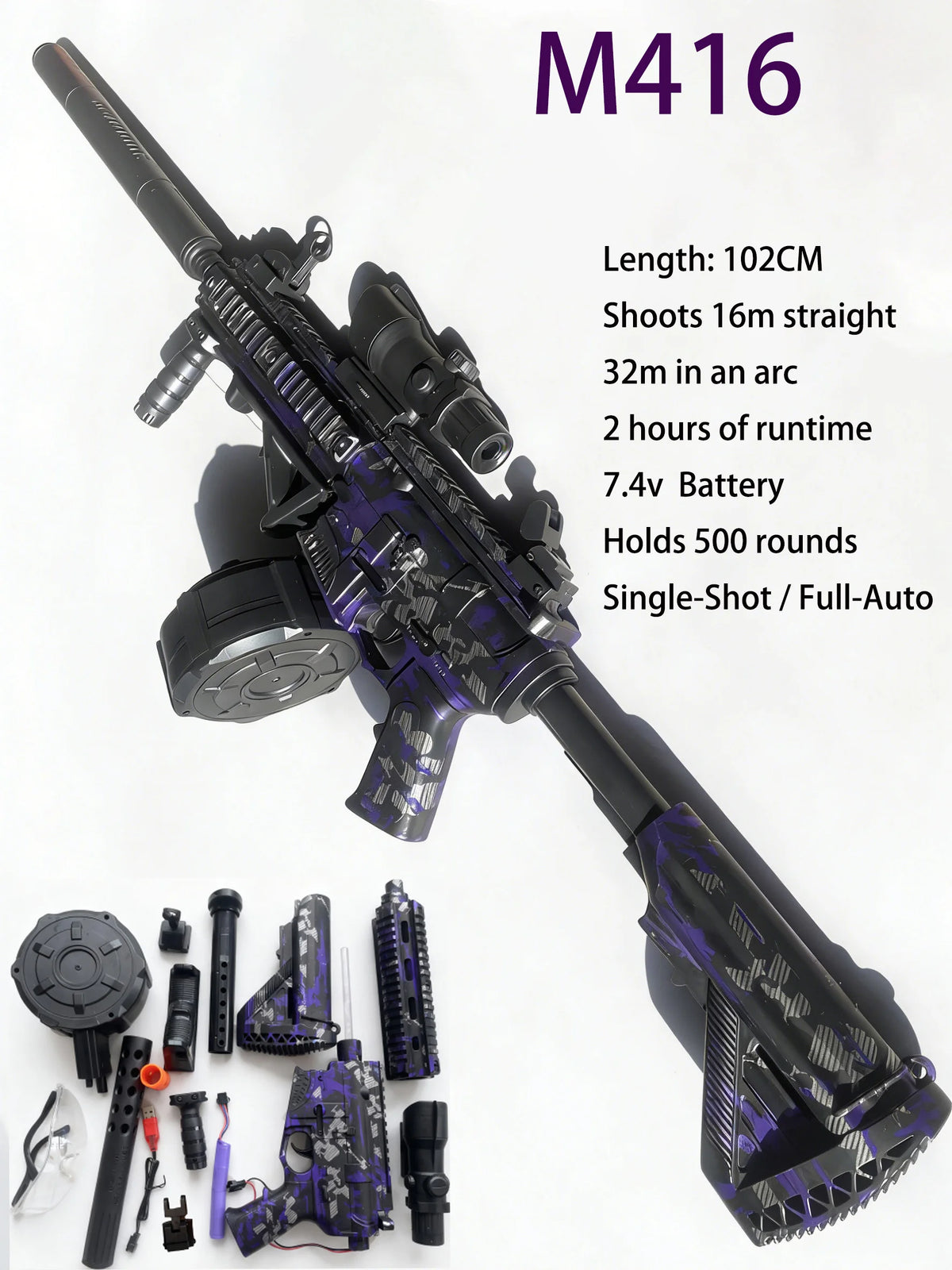 Gel Blasters Gun Toys for Adults 500 Rounds Full Auto 7.4V Electric Long Range Outdoor Team Game Battle Blaster For Adults&Teens