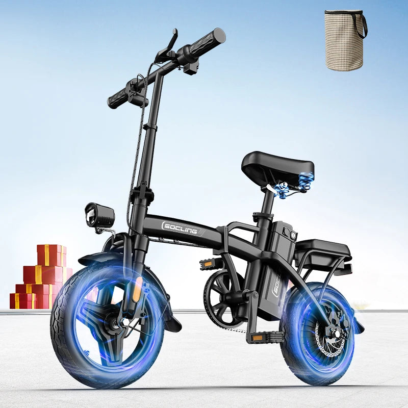 500W G11 Electric Bicycles Ebike E-Bike For Adults, 3-Riding Modes, 14' Foldable Ebike, With Charger And Battery, MAX Speed 19.9 MPH, Rear Disc Brakes, With A Basket And Lock, Durable And Lightweight Frame, All-Terrain Foldab