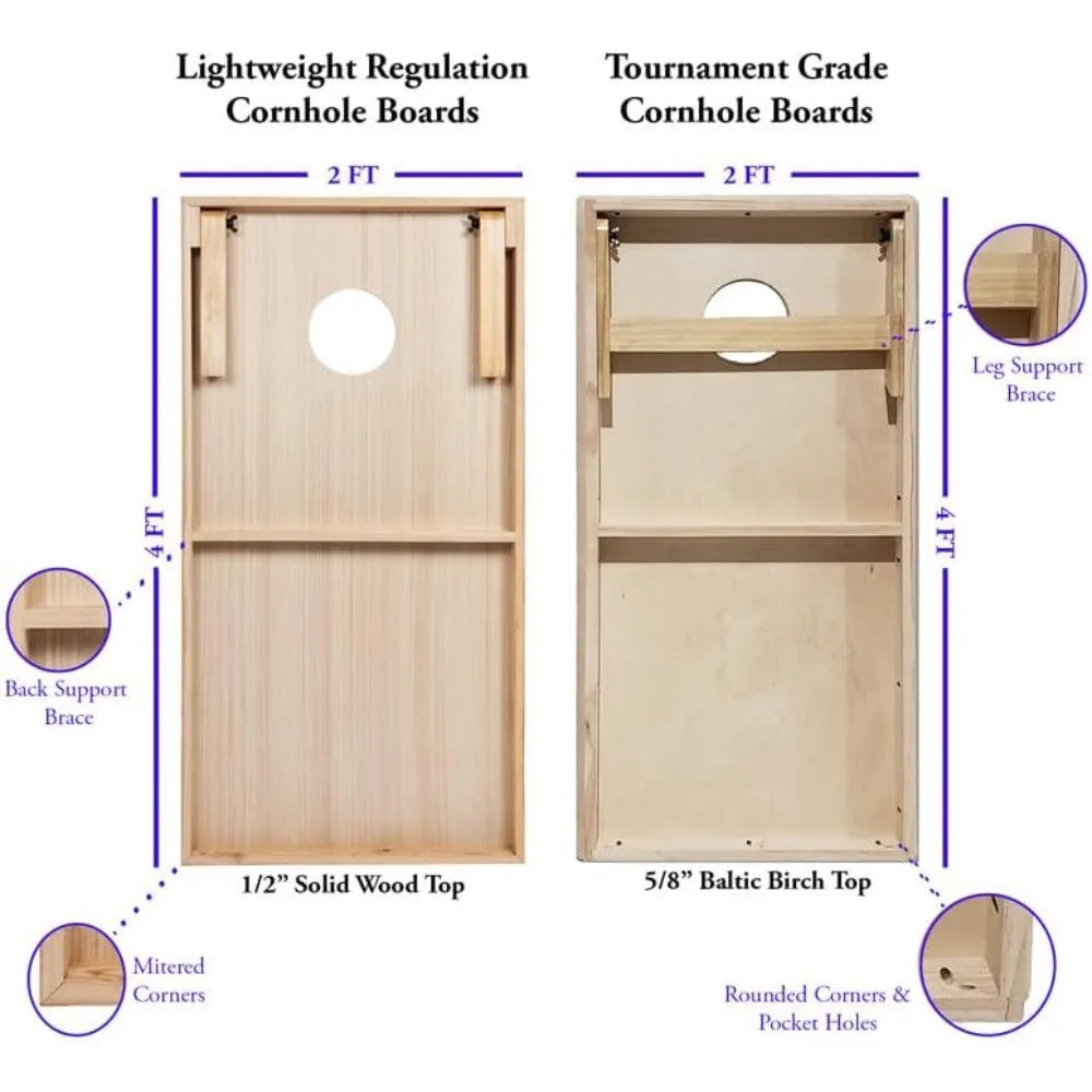 Official Size Cornhole Game Set Wooden Boards 4x2 Feet with 8 Bean Bags Carrying Case Tote Bag for Outdoor Tailgate Yard
