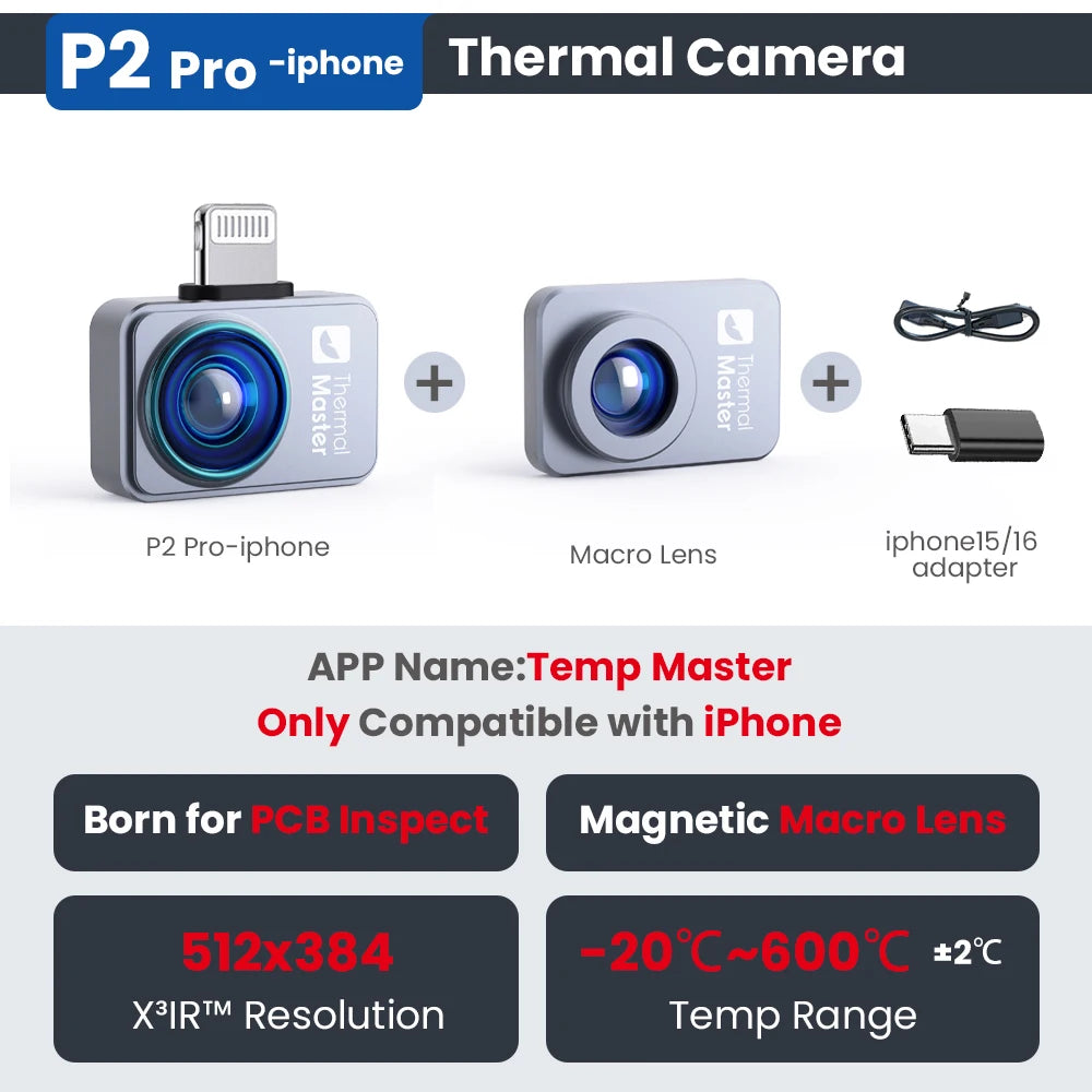 P2//P2Pro Thermal Imager 15X Zoom Infrared Thermal Maging Camera for Phone PCB HVAC Check and Repair Gadget