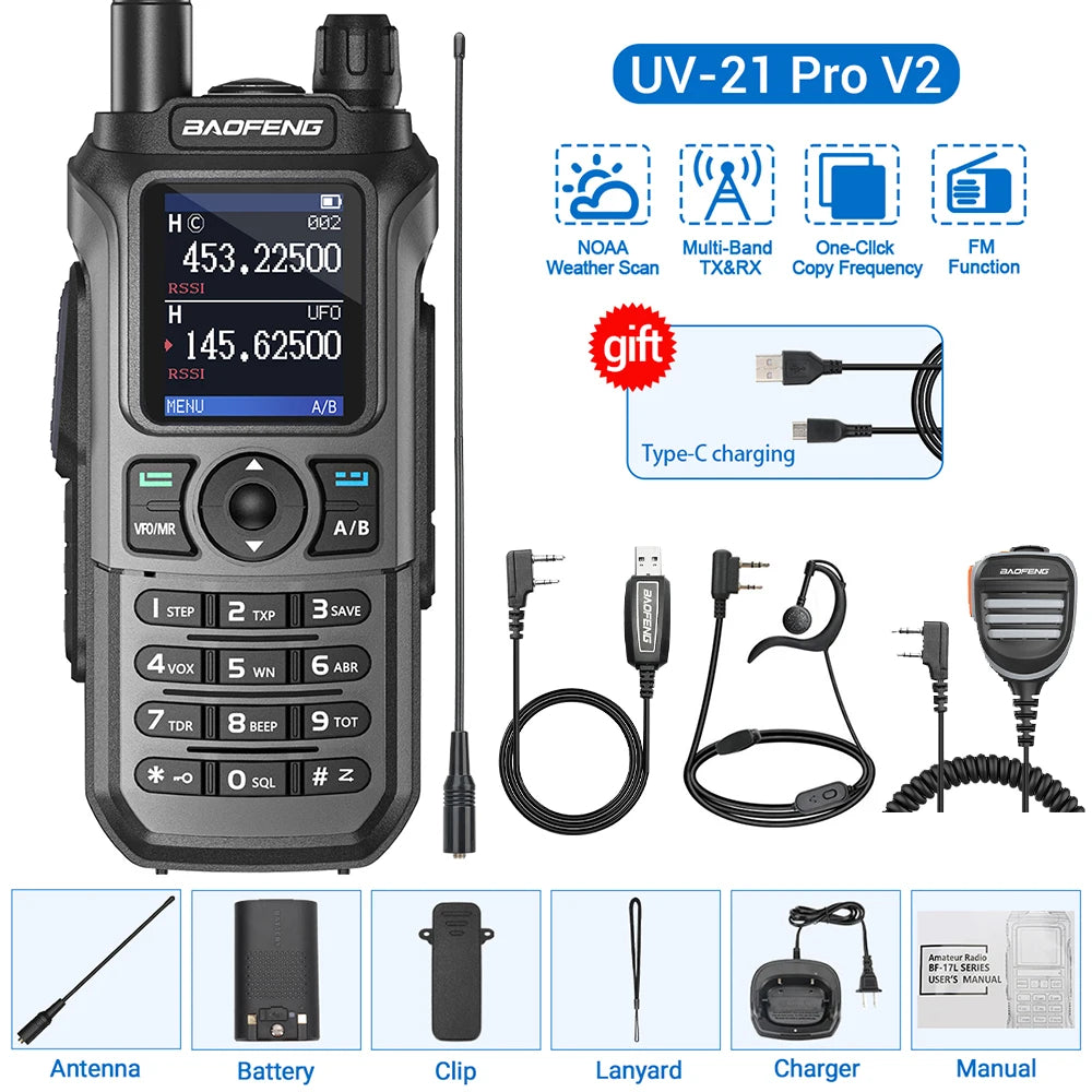 Baofeng UV-21 Pro Wireless Copy Frequency VHF UHF Powerful Waterproof V2 Long Range UV-32 Long Range Type-C Two Way Ham Radio