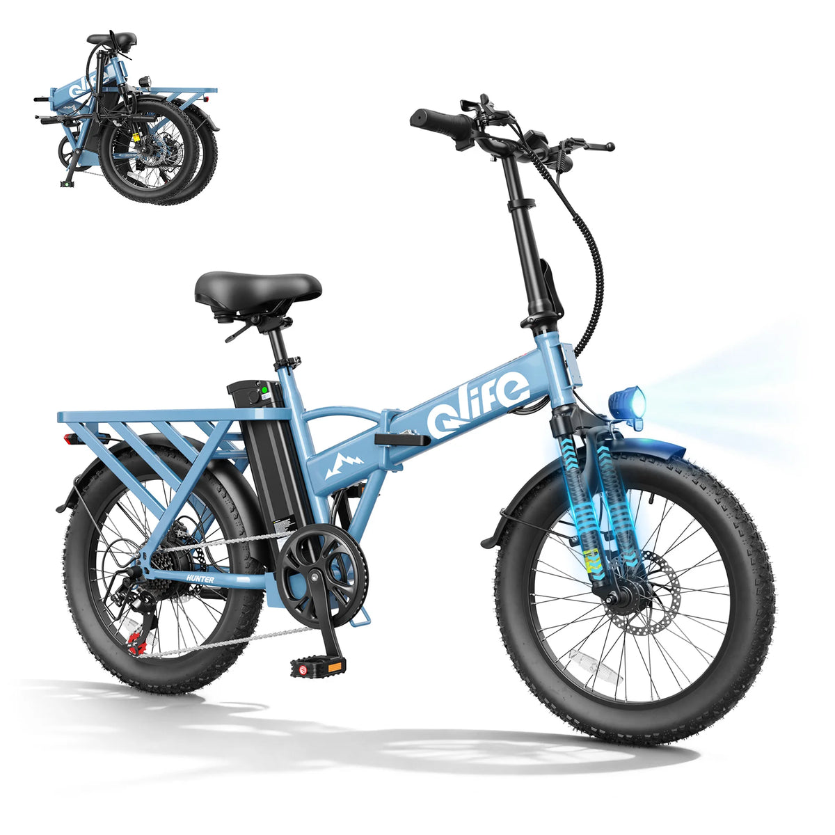 Qlife Hunter Electric Bike for Adults, 1200W Peak Motor 48V 13.5Ah Battery, 20"×3" Fat Tire Foldable Ebike, 28MPH 65Mi Long Range Electric Bicycle