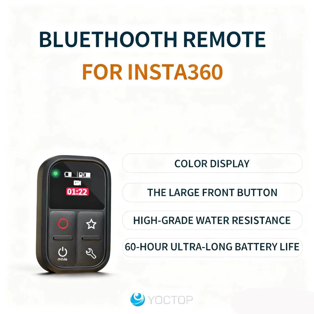 YOCTOP Is Suitable for Insta360 Sports Cameras X3, X4, X5, GO 3S, Ace Pro2 Bluetooth Remote Control Waterproof Accessories