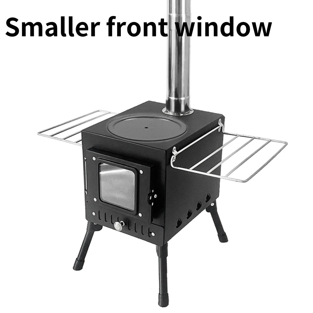 Tomshoo Outdoor Camping Wood-burning Stove Wood Burner Stainless Steel Foldable Tent Heater w Tent Fire Window Patio Fireplace