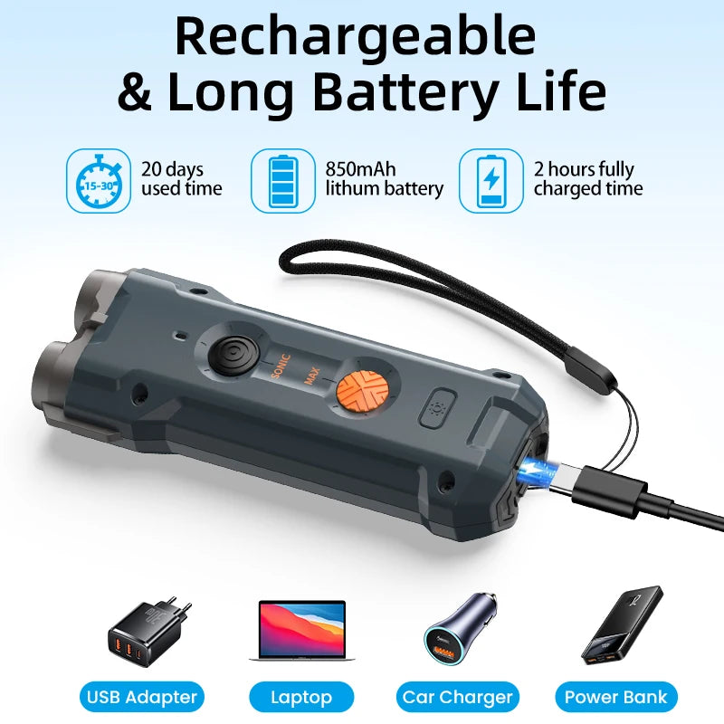 ROJECO 2 In 1 Training & Anti Barking Device Ultrasonic Dog Repeller With Flashlight Stop Attack Rechargeable Repeller For Dog