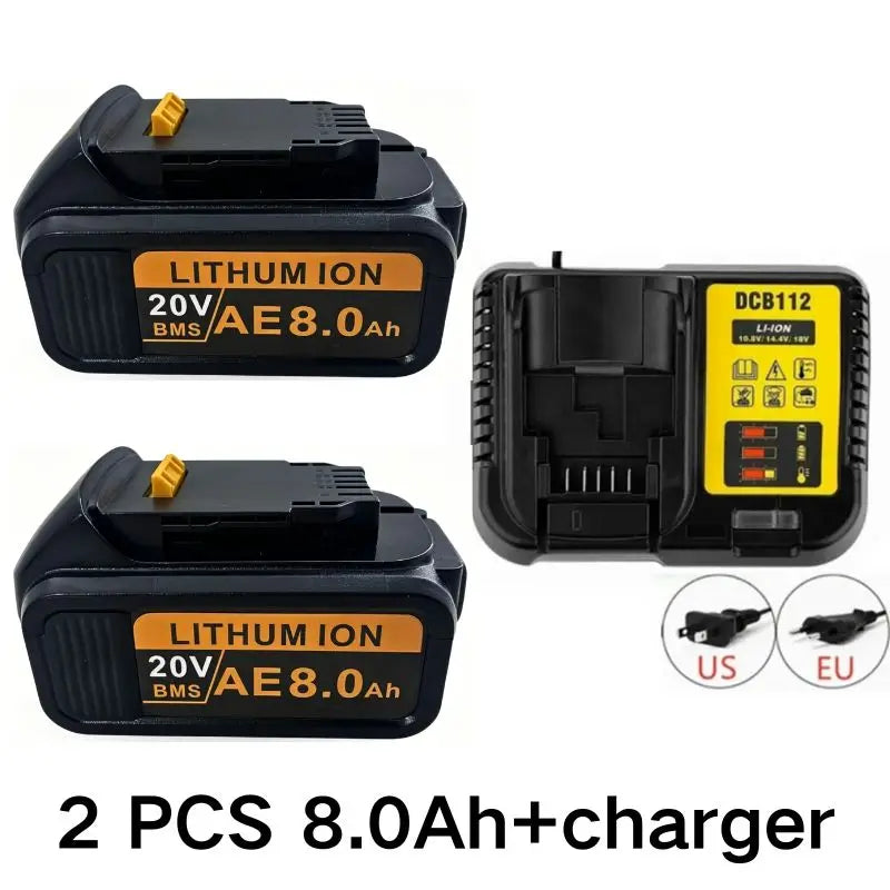 20V For DeWalt 12Ah/9Ah/8Ah/6Ah/3Ah Li-lon Battery Replacement DCB\DCD\DCF\DCG series Power Tools+charger+electric drill