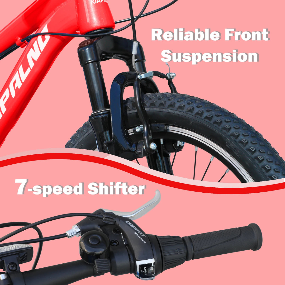 20 Inch Kids Mountain Bike Full Suspension, 7-Speed Mountain Bicycle with Dual V-Brakes and Carbon Steel Frame, MTB Bike for Boys Girls 7-15 Years Old