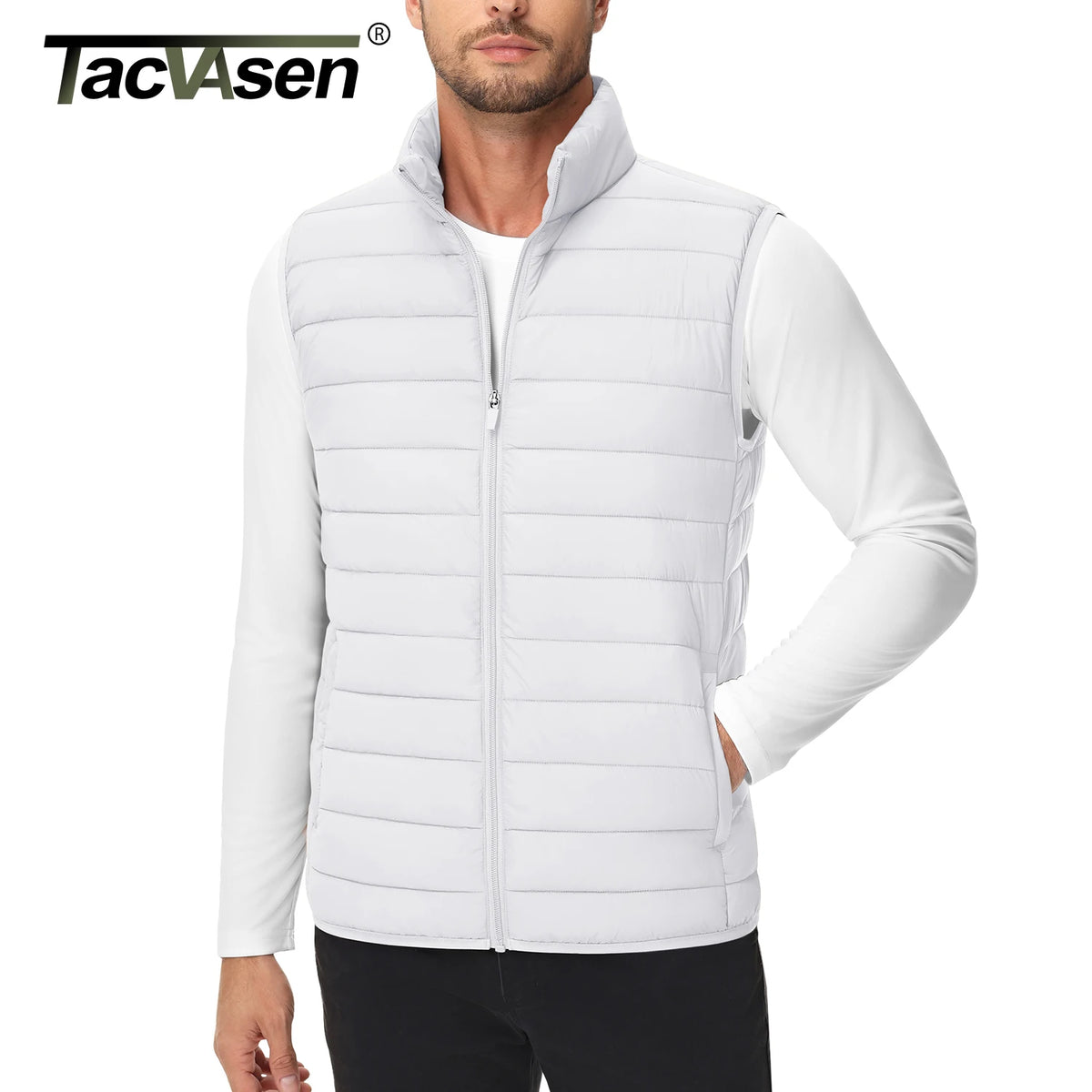 TACVASEN Lightweight Puffer Vest Mens Windproof Vest Sleeveless Vest Winter Jacket Casual Coat Warm Thicken Waistcoat Streetwear