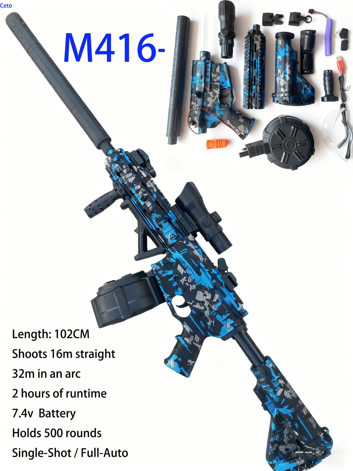 Gel Blasters Gun Toys for Adults 500 Rounds Full Auto 7.4V Electric Long Range Outdoor Team Game Battle Blaster For Adults&Teens