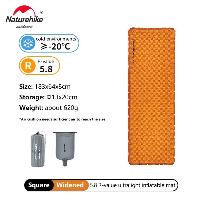 Naturehike Inflatable Mat Ultralight 5.8 High R Value Warm Sleeping Pad Portable Outdoor Camping Tent Single Moisture-proof Mats
