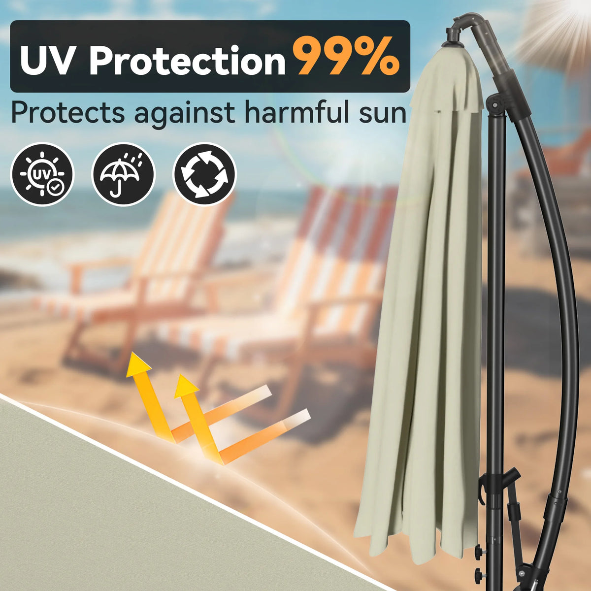 Ø300cm/Ø350cm Cantilever Parasol with Crank, Garden Parasol with Stable Cross Base, Outdoor Patio Umbrella UV-resistant & Sun Protection, Crank Parasol for Terrace Garden Pool