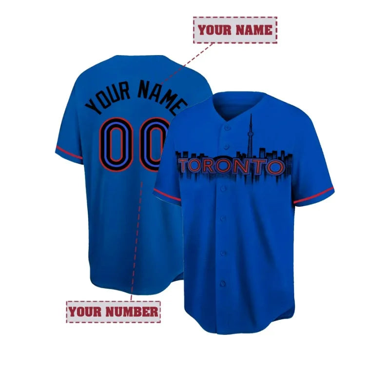 Customized Name And Number Men's Embroidery Baseball Jersey Toronto Black V-Neck Personalized Short Sleeve Button Down Shirts