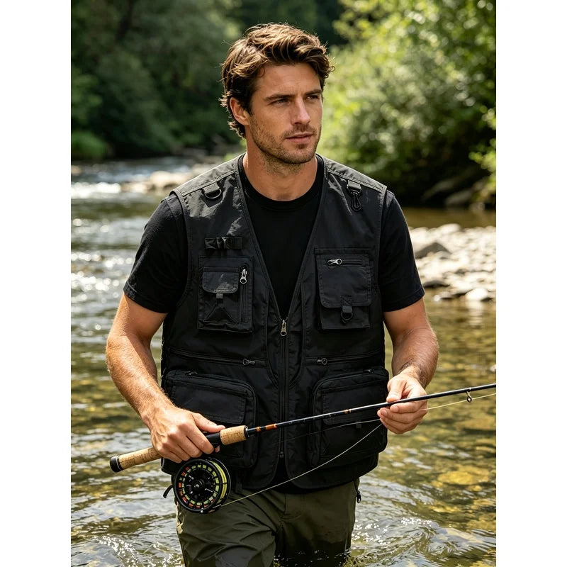 Men's Work Vest With Multiple Pockets Design Men's Basketball Suit Sleeveless Vest Outdoor Fishing Work Clothes Men's Top For Me