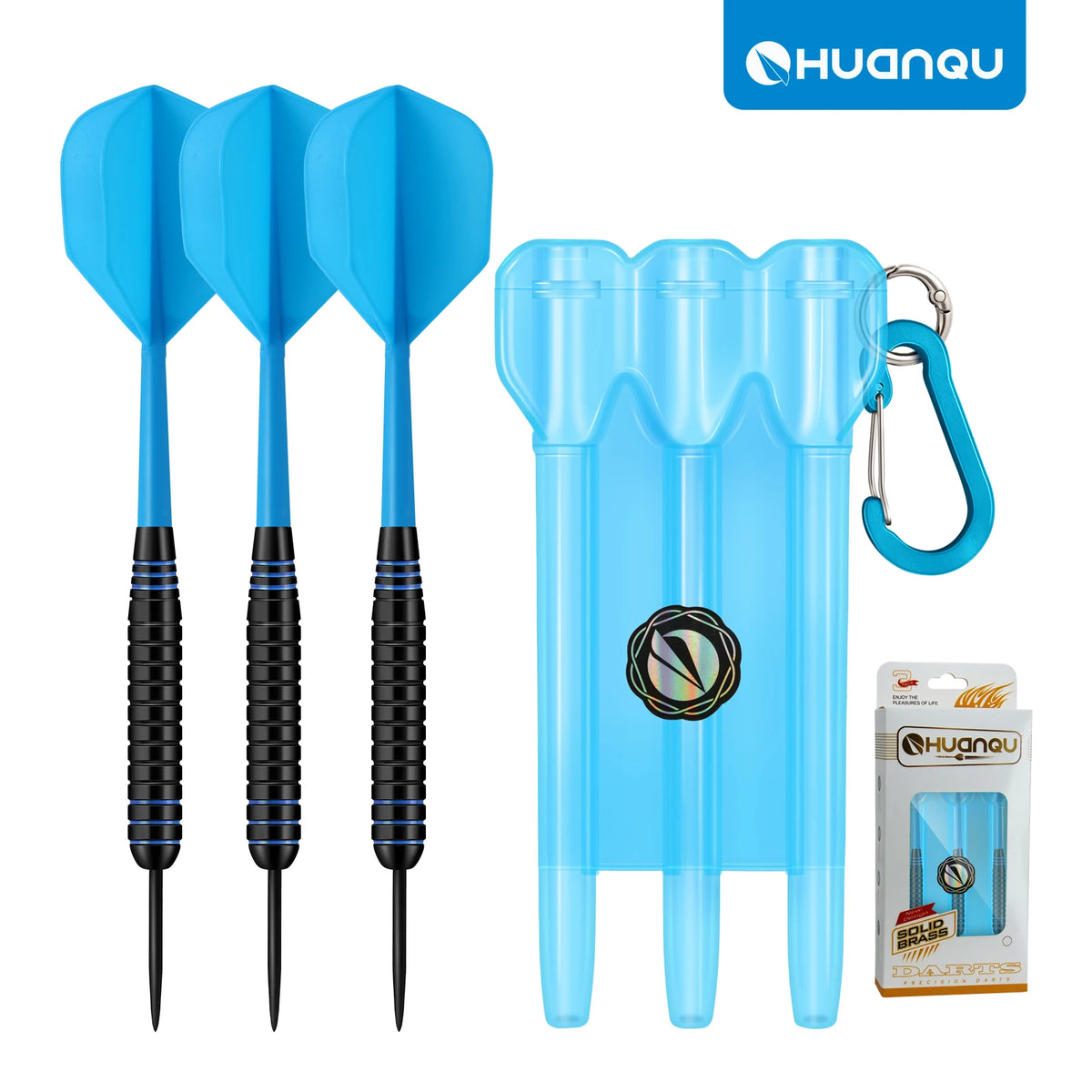 Huanqu 3-Piece Blue Dart Set, Professional Competition and Training Darts, Equipped with a Portable Storage and Protection Box, Includes Extra Aluminum Dart Wings, Precise and Durable, Perfect Birthday Gift, Christmas Gift