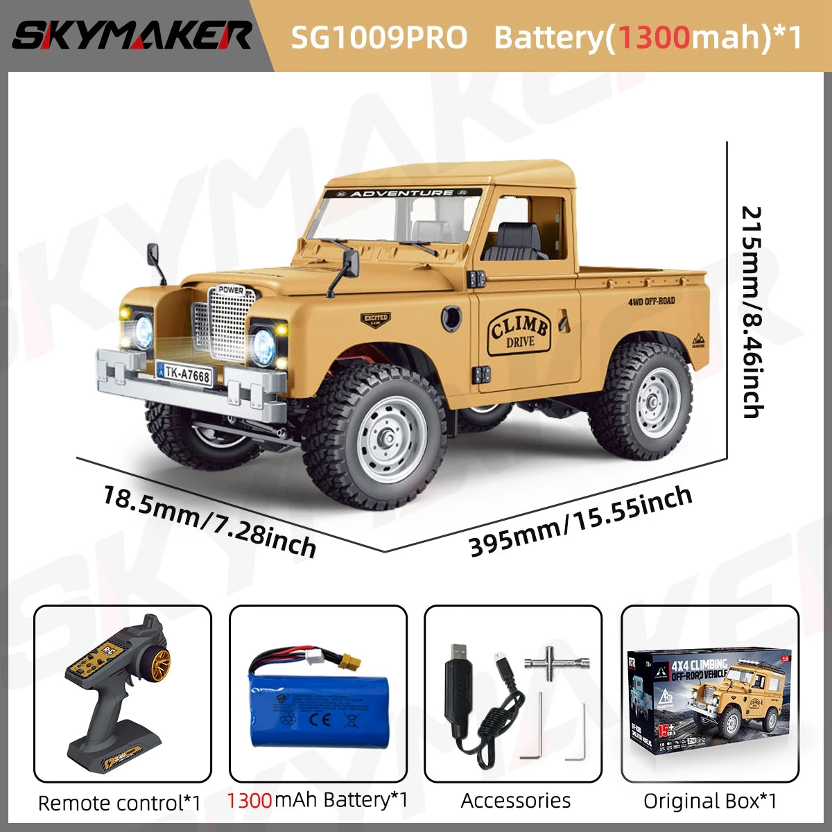 1:10 Scale RC Truck 15km/h 2.4G with LED Light 4WD Off-Road Climbing Car Model Toy for Boys Gift