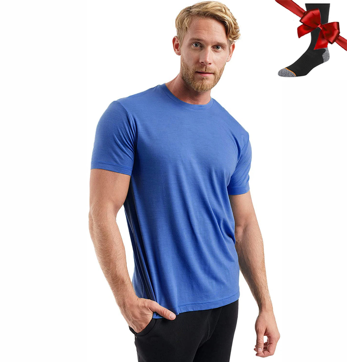 100% Superfine Merino Wool T Shirt Mens Base Layer Shirt Merino Wool Wicking Breathable Quick Dry Anti-Odor +Merino Wool Socks