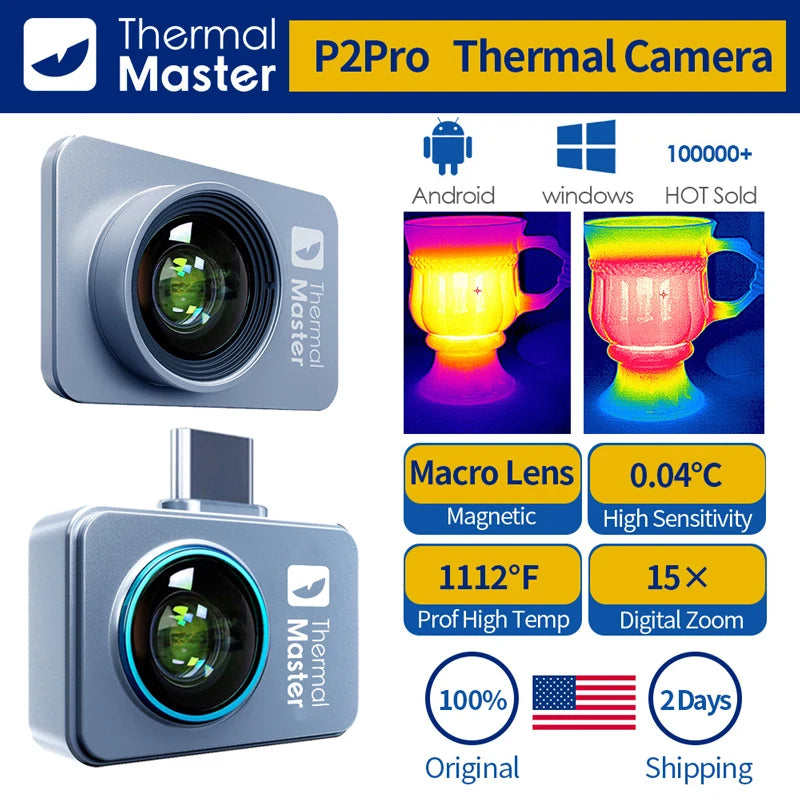 P2//P2Pro Thermal Imager 15X Zoom Infrared Thermal Maging Camera for Phone PCB HVAC Check and Repair Gadget